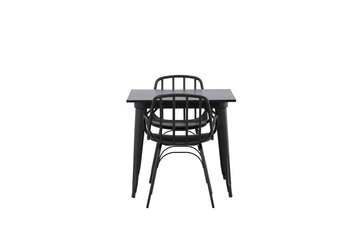 Tempe & Dyrön Rektangulært Spisebord 80 x 80 Sort + Spisebordsstol 2-pak Sort