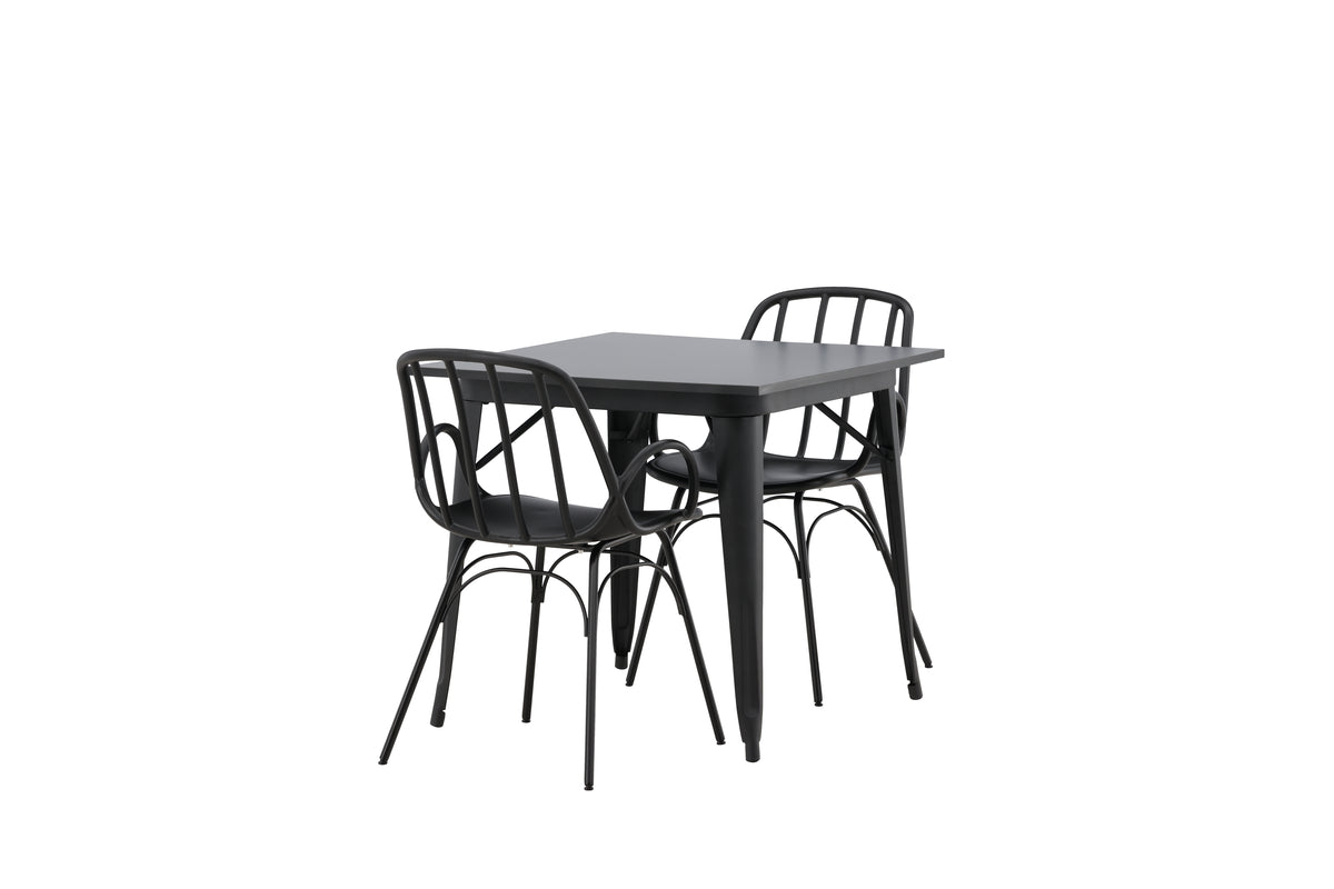 Tempe & Dyrön Rektangulært Spisebord 80 x 80 Sort + Spisebordsstol 2-pak Sort
