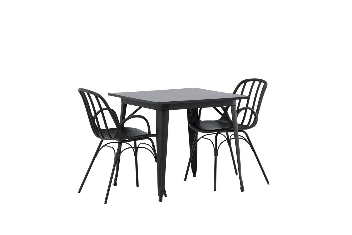 Tempe & Dyrön Rektangulært Spisebord 80 x 80 Sort + Spisebordsstol 2-pak Sort