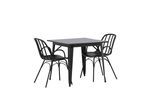 Tempe & Dyrön Rektangulært Spisebord 80 x 80 Sort + Spisebordsstol 2-pak Sort