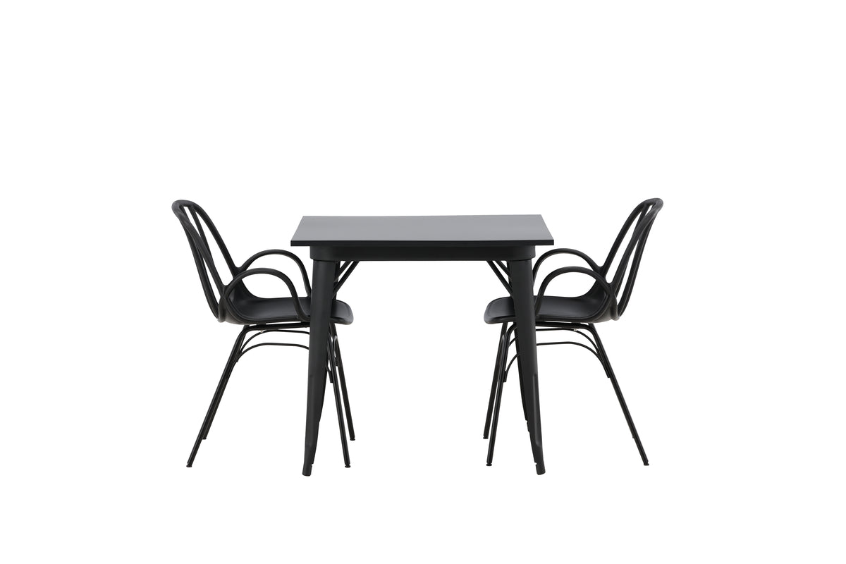 Tempe & Dyrön Rektangulært Spisebord 80 x 80 Sort + Spisebordsstol 2-pak Sort