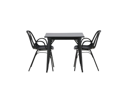 Tempe & Dyrön Rektangulært Spisebord 80 x 80 Sort + Spisebordsstol 2-pak Sort