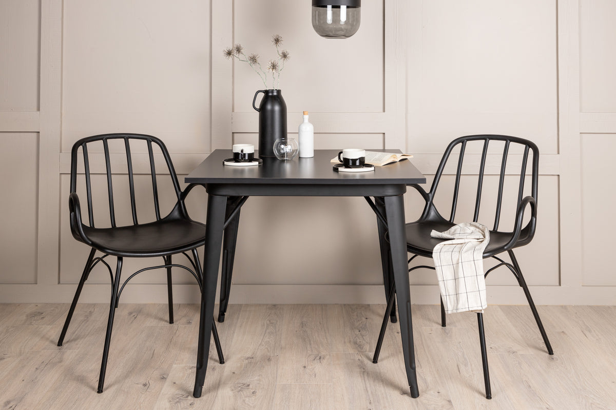 Tempe & Dyrön Rektangulært Spisebord 80 x 80 Sort + Spisebordsstol 2-pak Sort