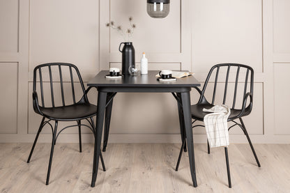 Tempe & Dyrön Rektangulært Spisebord 80 x 80 Sort + Spisebordsstol 2-pak Sort