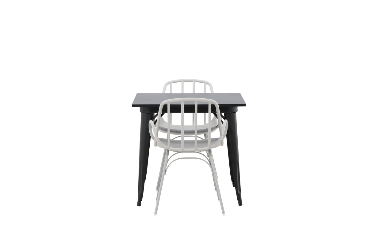 Tempe & Dyrön Rektangulært Spisebord 80 x 80 Sort + Spisebordsstol 2-pak Lys Grå