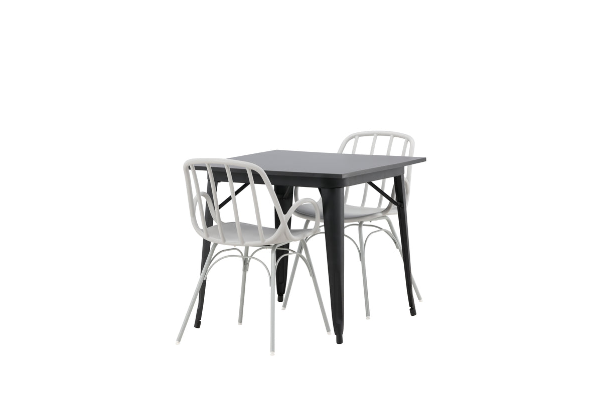 Tempe & Dyrön Rektangulært Spisebord 80 x 80 Sort + Spisebordsstol 2-pak Lys Grå