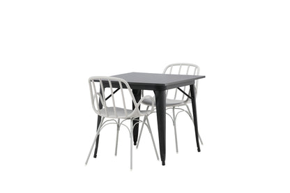 Tempe & Dyrön Rektangulært Spisebord 80 x 80 Sort + Spisebordsstol 2-pak Lys Grå