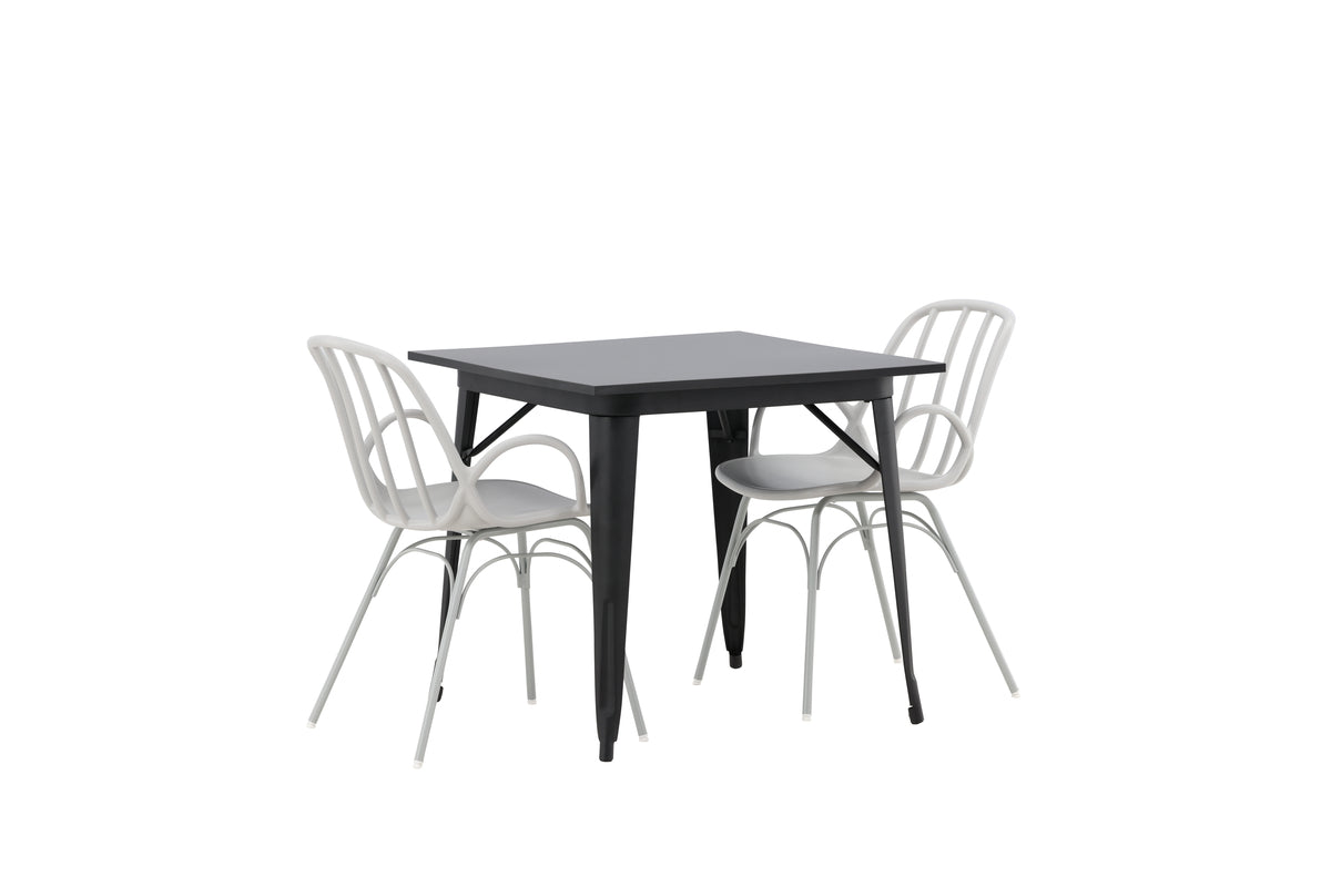 Tempe & Dyrön Rektangulært Spisebord 80 x 80 Sort + Spisebordsstol 2-pak Lys Grå
