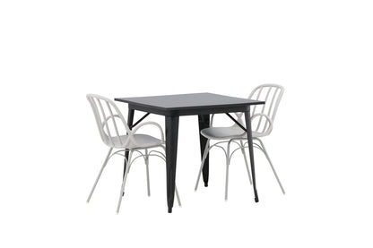 Tempe & Dyrön Rektangulært Spisebord 80 x 80 Sort + Spisebordsstol 2-pak Lys Grå