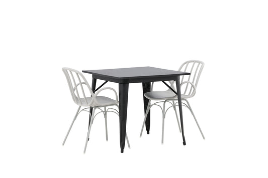 Tempe & Dyrön Rektangulært Spisebord 80 x 80 Sort + Spisebordsstol 2-pak Lys Grå