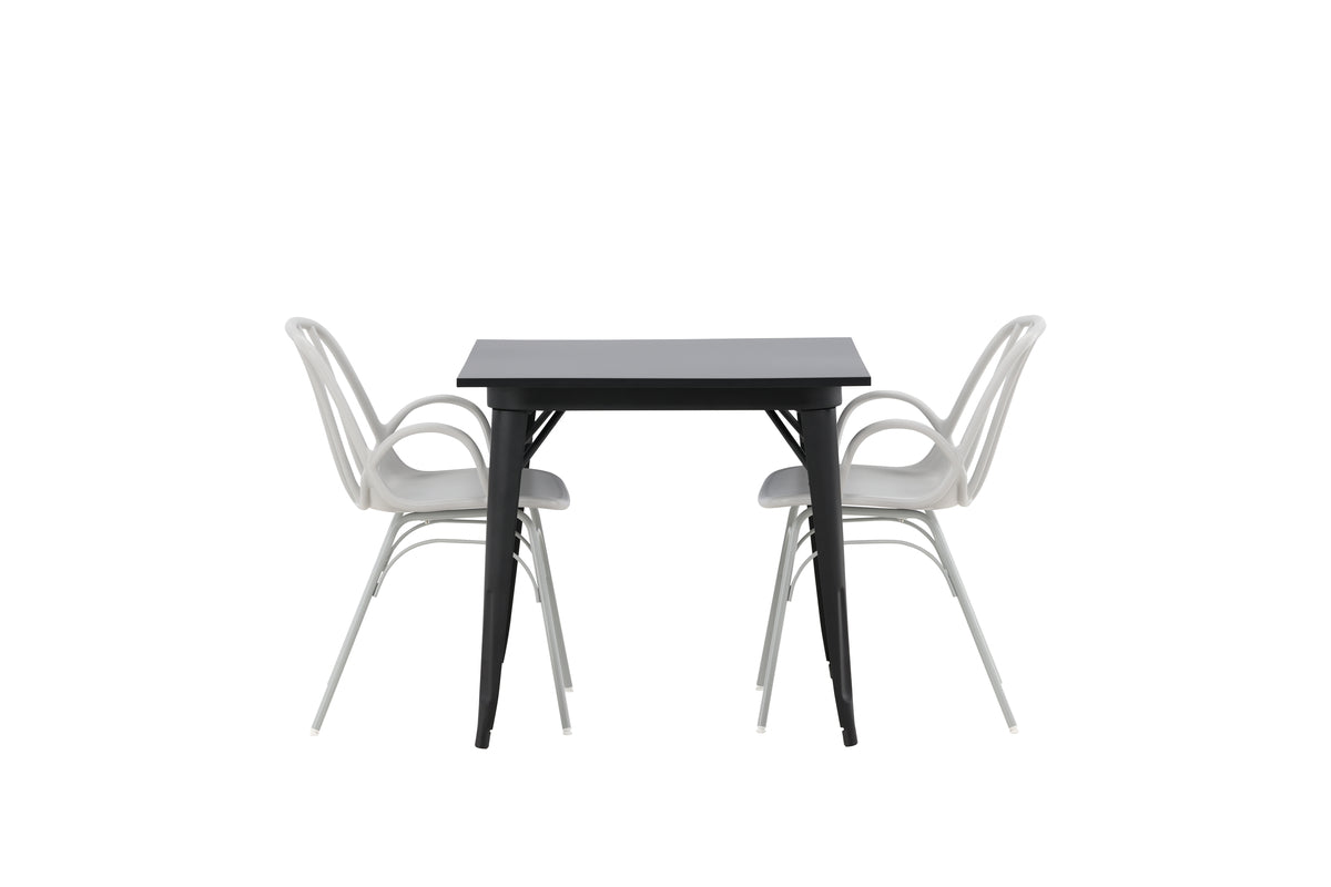 Tempe & Dyrön Rektangulært Spisebord 80 x 80 Sort + Spisebordsstol 2-pak Lys Grå