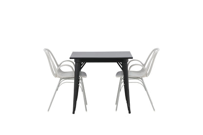 Tempe & Dyrön Rektangulært Spisebord 80 x 80 Sort + Spisebordsstol 2-pak Lys Grå