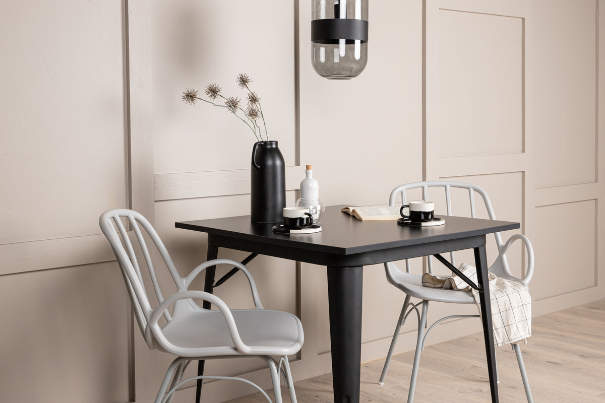 Tempe & Dyrön Rektangulært Spisebord 80 x 80 Sort + Spisebordsstol 2-pak Lys Grå