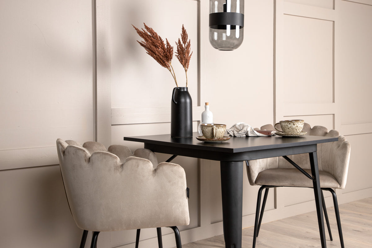 Limhamn & Tempe Spisebordsstol Beige + Rektangulært Spisebord 80 x 80 Sort