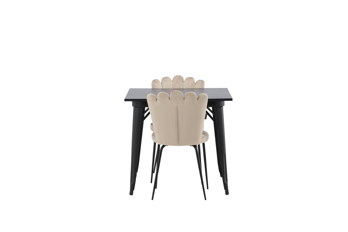 Limhamn & Tempe Spisebordsstol 2-pak Beige + Rektangulært Spisebord 80 x 80 Sort