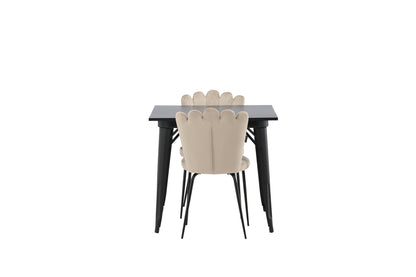 Limhamn & Tempe Spisebordsstol 2-pak Beige + Rektangulært Spisebord 80 x 80 Sort
