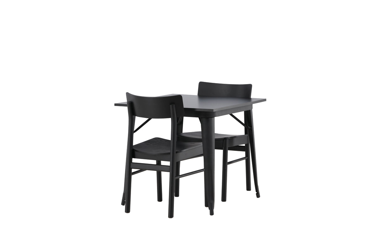 Tempe & Montros Rektangulært Spisebord 80 x 80 Sort + Spisebordsstol 2-pak Sort