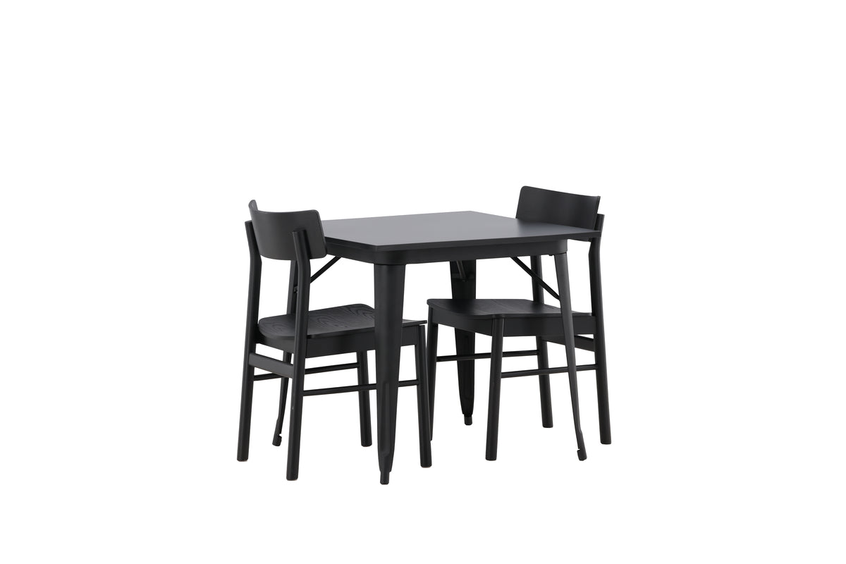 Tempe & Montros Rektangulært Spisebord 80 x 80 Sort + Spisebordsstol 2-pak Sort