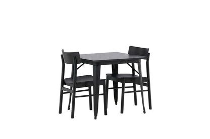 Tempe & Montros Rektangulært Spisebord 80 x 80 Sort + Spisebordsstol 2-pak Sort