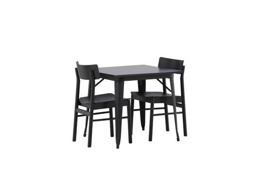 Tempe & Montros Rektangulært Spisebord 80 x 80 Sort + Spisebordsstol 2-pak Sort