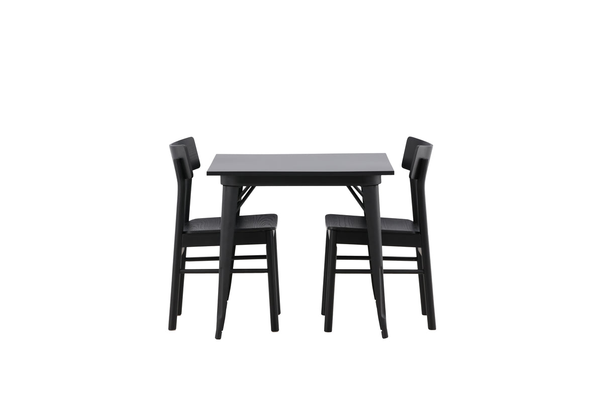 Tempe & Montros Rektangulært Spisebord 80 x 80 Sort + Spisebordsstol 2-pak Sort