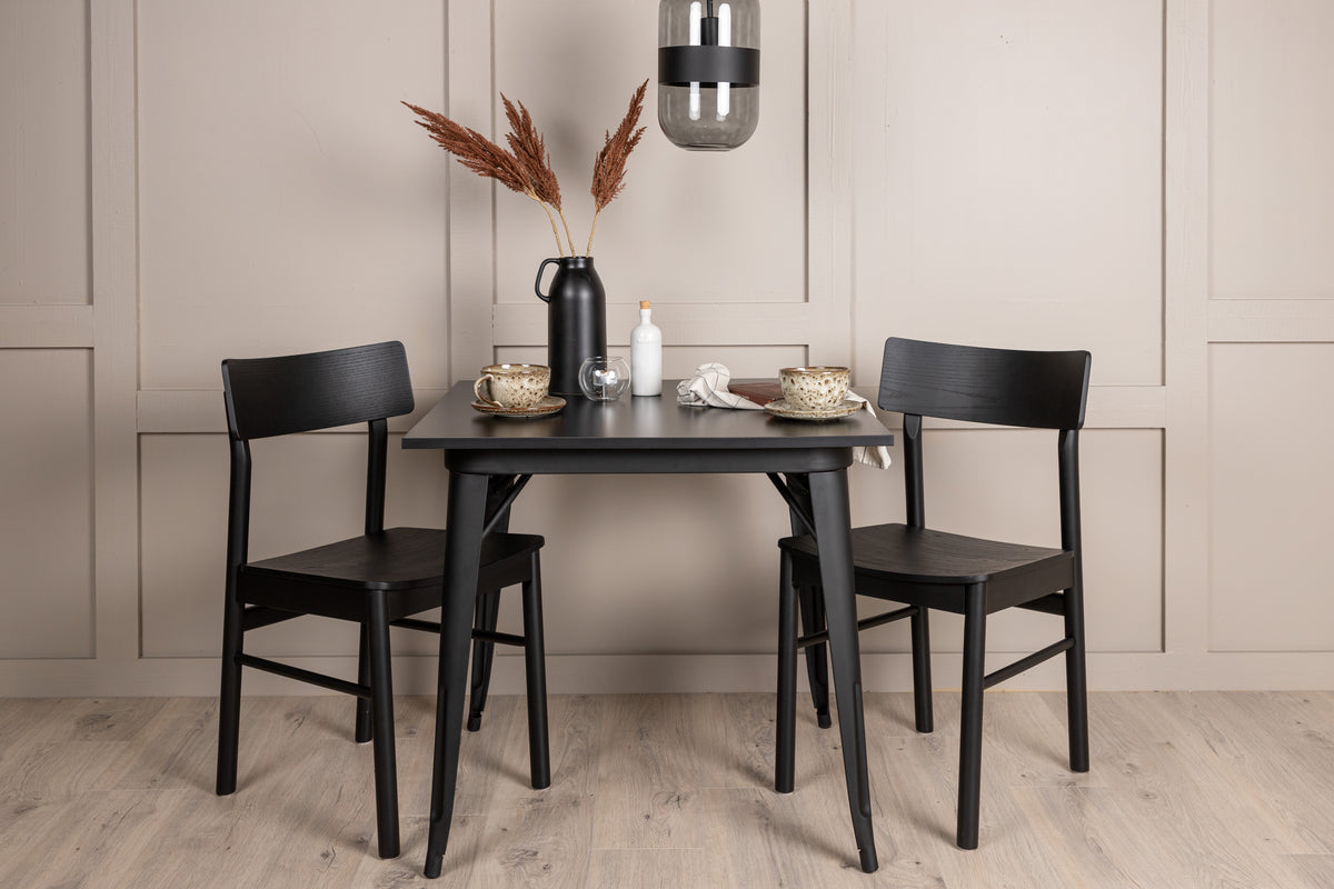 Tempe & Montros Rektangulært Spisebord 80 x 80 Sort + Spisebordsstol 2-pak Sort
