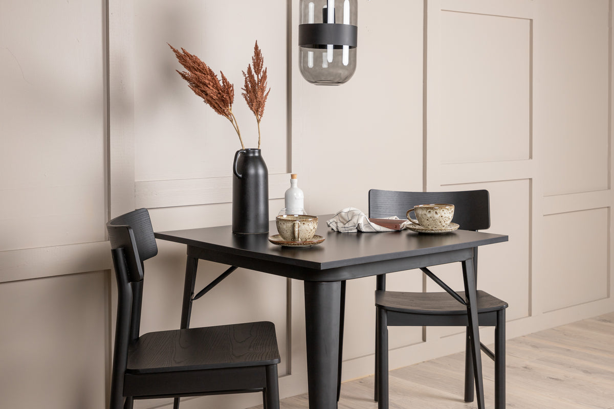 Tempe & Montros Rektangulært Spisebord 80 x 80 Sort + Spisebordsstol 2-pak Sort
