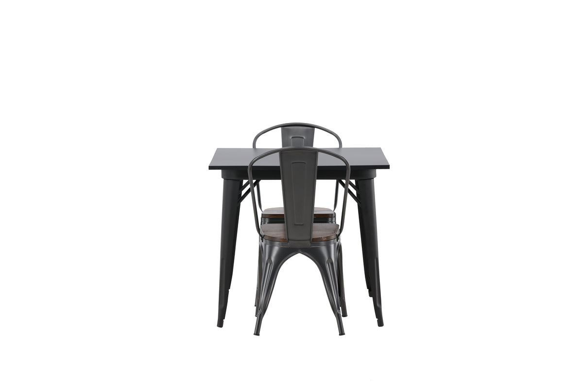 Tempe Rektangulært Spisebord 80 x 80 Sort + Spisebordsstol 2-pak Valnød