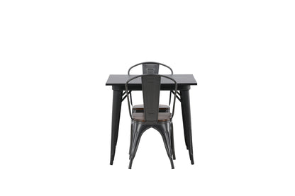 Tempe Rektangulært Spisebord 80 x 80 Sort + Spisebordsstol 2-pak Valnød