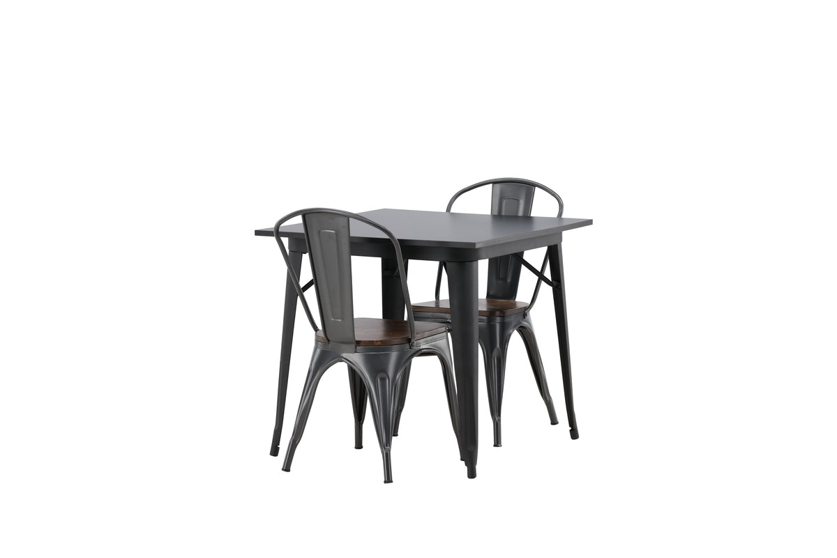 Tempe Rektangulært Spisebord 80 x 80 Sort + Spisebordsstol 2-pak Valnød