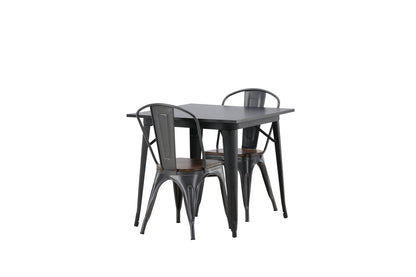 Tempe Rektangulært Spisebord 80 x 80 Sort + Spisebordsstol 2-pak Valnød