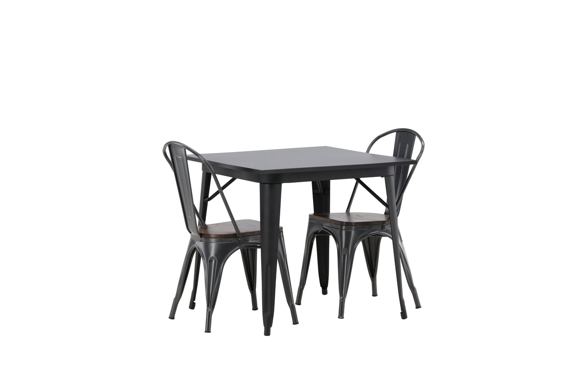 Tempe Rektangulært Spisebord 80 x 80 Sort + Spisebordsstol 2-pak Valnød