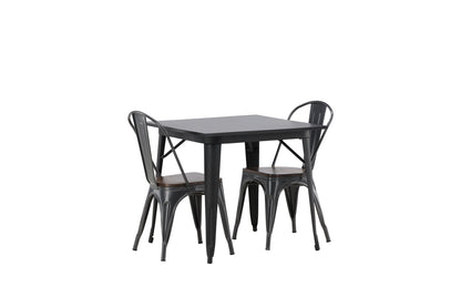Tempe Rektangulært Spisebord 80 x 80 Sort + Spisebordsstol 2-pak Valnød