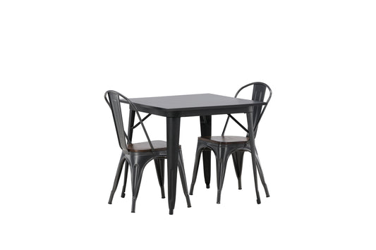 Tempe Rektangulært Spisebord 80 x 80 Sort + Spisebordsstol 2-pak Valnød