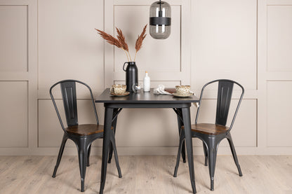 Tempe Rektangulært Spisebord 80 x 80 Sort + Spisebordsstol 2-pak Valnød