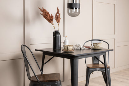 Tempe Rektangulært Spisebord 80 x 80 Sort + Spisebordsstol 2-pak Valnød