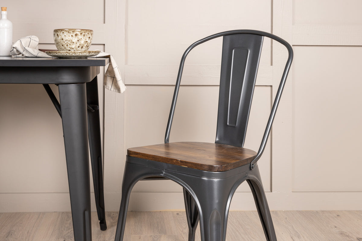 Tempe Rektangulært Spisebord 80 x 80 Sort + Spisebordsstol 2-pak Valnød