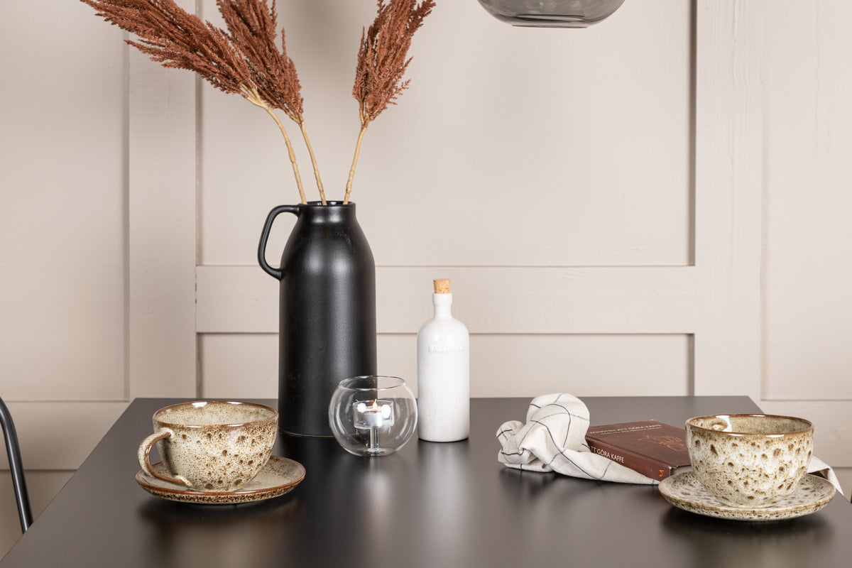 Tempe Rektangulært Spisebord 80 x 80 Sort + Spisebordsstol 2-pak Valnød