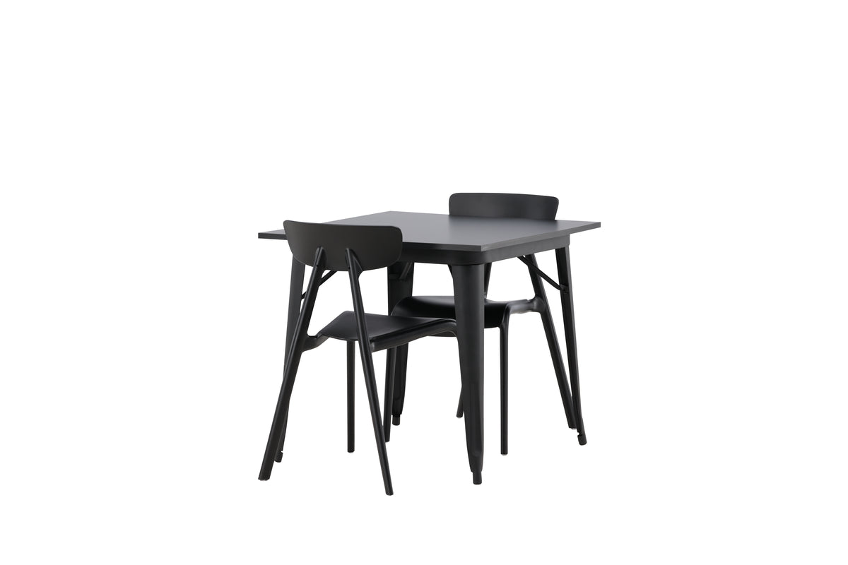 Tempe & Ursholmen Rektangulært Spisebord 80 x 80 Sort + Spisebordsstol 2-pak Sort