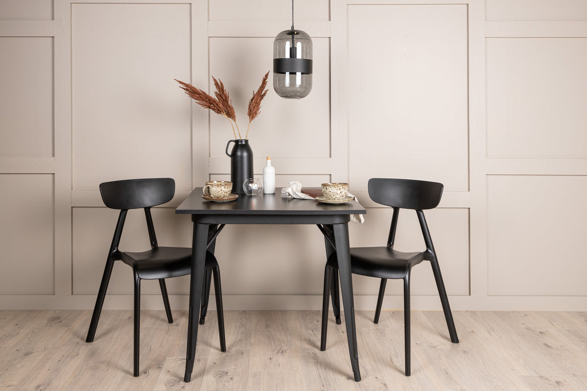 Tempe & Ursholmen Rektangulært Spisebord 80 x 80 Sort + Spisebordsstol 2-pak Sort