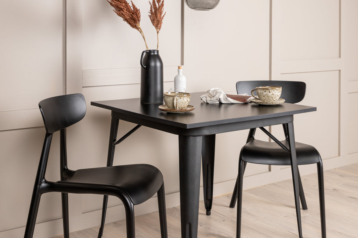 Tempe & Ursholmen Rektangulært Spisebord 80 x 80 Sort + Spisebordsstol 2-pak Sort