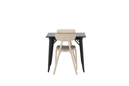 Tempe & Ursholmen Rektangulært Spisebord 80 x 80 Sort + Spisebordsstol 2-pak Beige