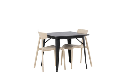 Tempe & Ursholmen Rektangulært Spisebord 80 x 80 Sort + Spisebordsstol 2-pak Beige