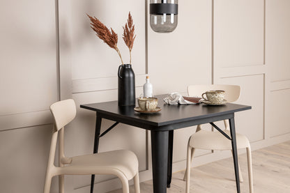 Tempe & Ursholmen Rektangulært Spisebord 80 x 80 Sort + Spisebordsstol 2-pak Beige