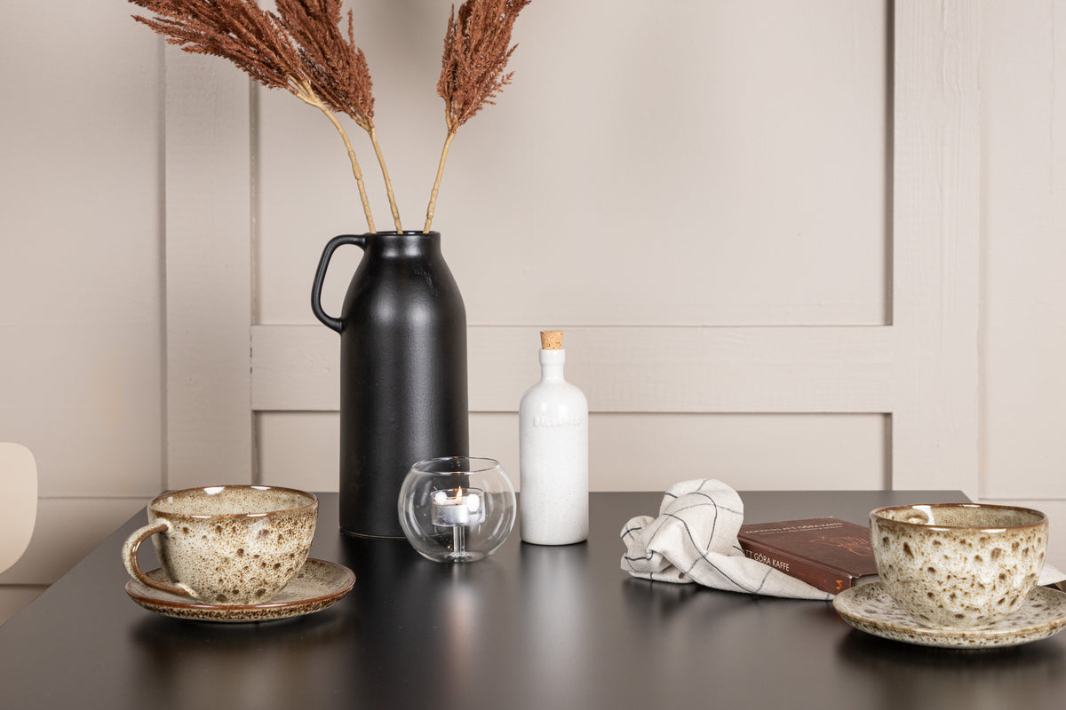 Tempe & Ursholmen Rektangulært Spisebord 80 x 80 Sort + Spisebordsstol 2-pak Beige