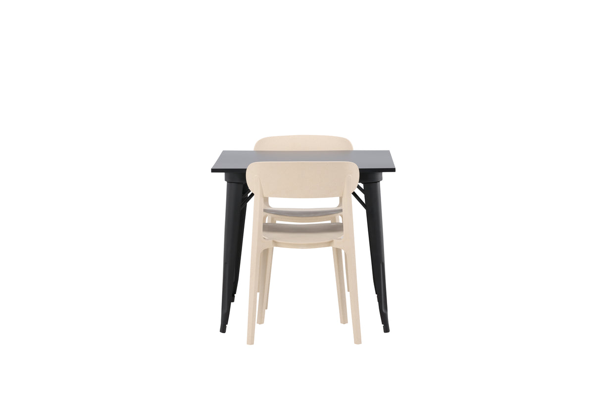 Tempe & Åstol Rektangulært Spisebord 80 x 80 Sort + Spisebordsstol 2-pak Beige