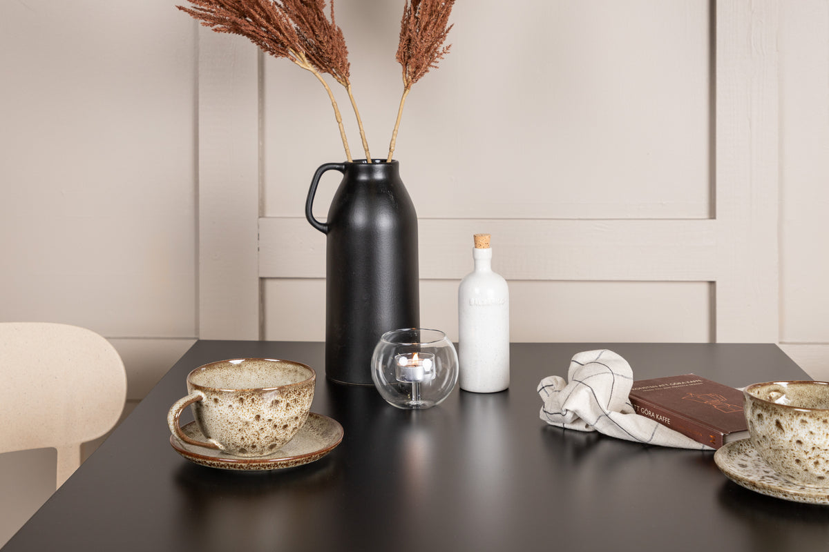 Tempe & Åstol Rektangulært Spisebord 80 x 80 Sort + Spisebordsstol 2-pak Beige