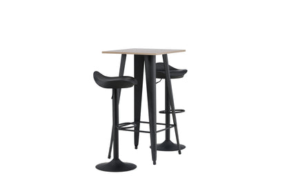 Tempe & Adesto Barbord 60 x 60 Valnød + Barstol 2-pak Sort