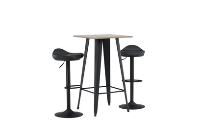 Tempe & Adesto Barbord 60 x 60 Valnød + Barstol 2-pak Sort