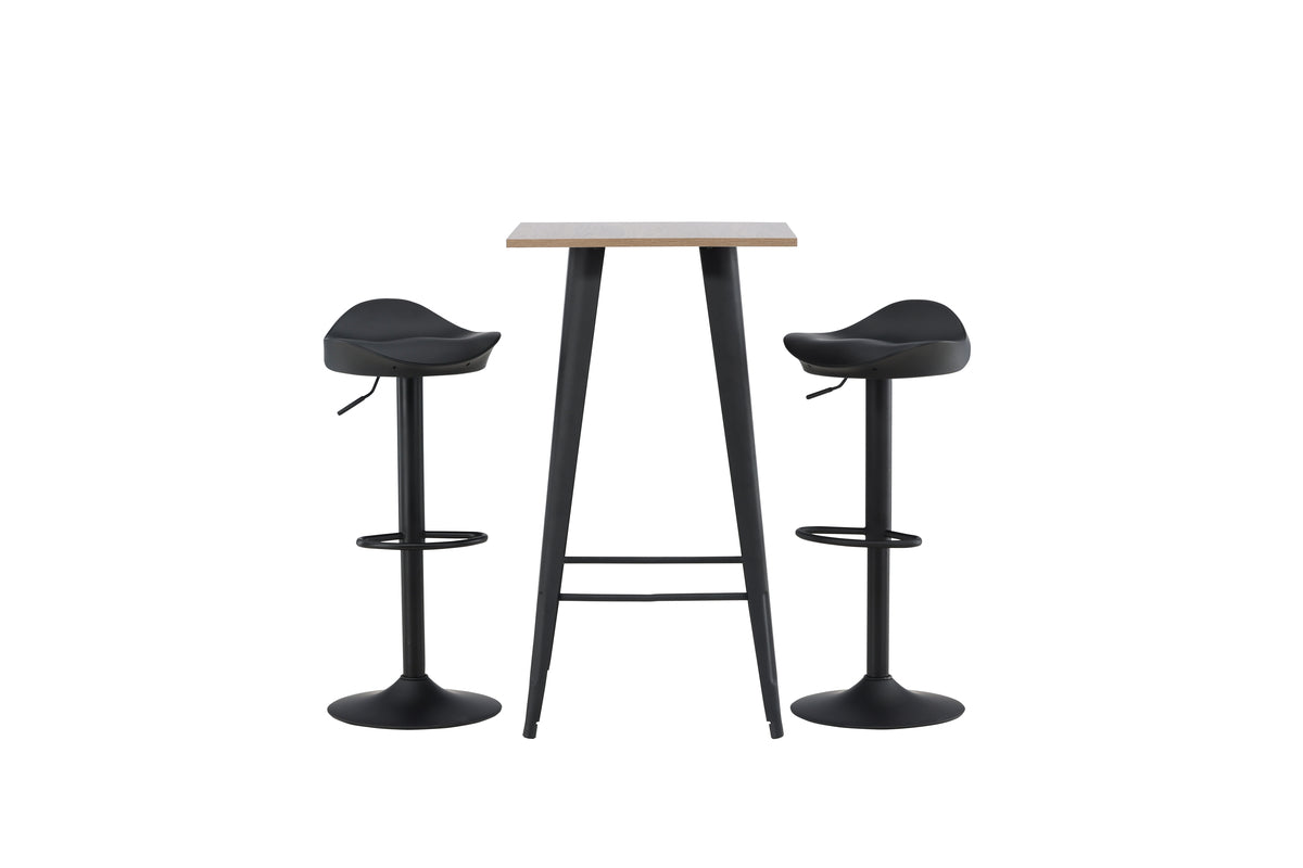 Tempe & Adesto Barbord 60 x 60 Valnød + Barstol 2-pak Sort